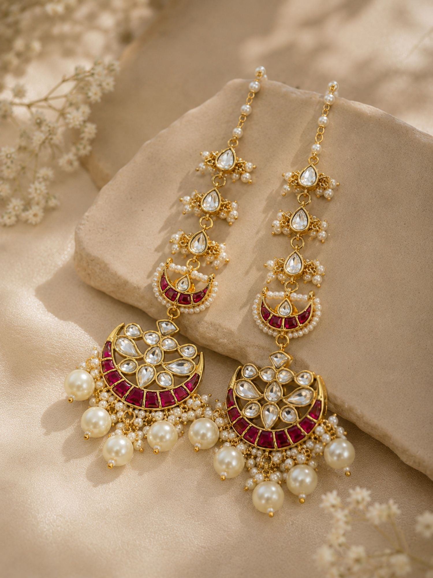 Abdesigns Pachi Kundan Ear Cuff Chandbali Earrings with Pearl Drops