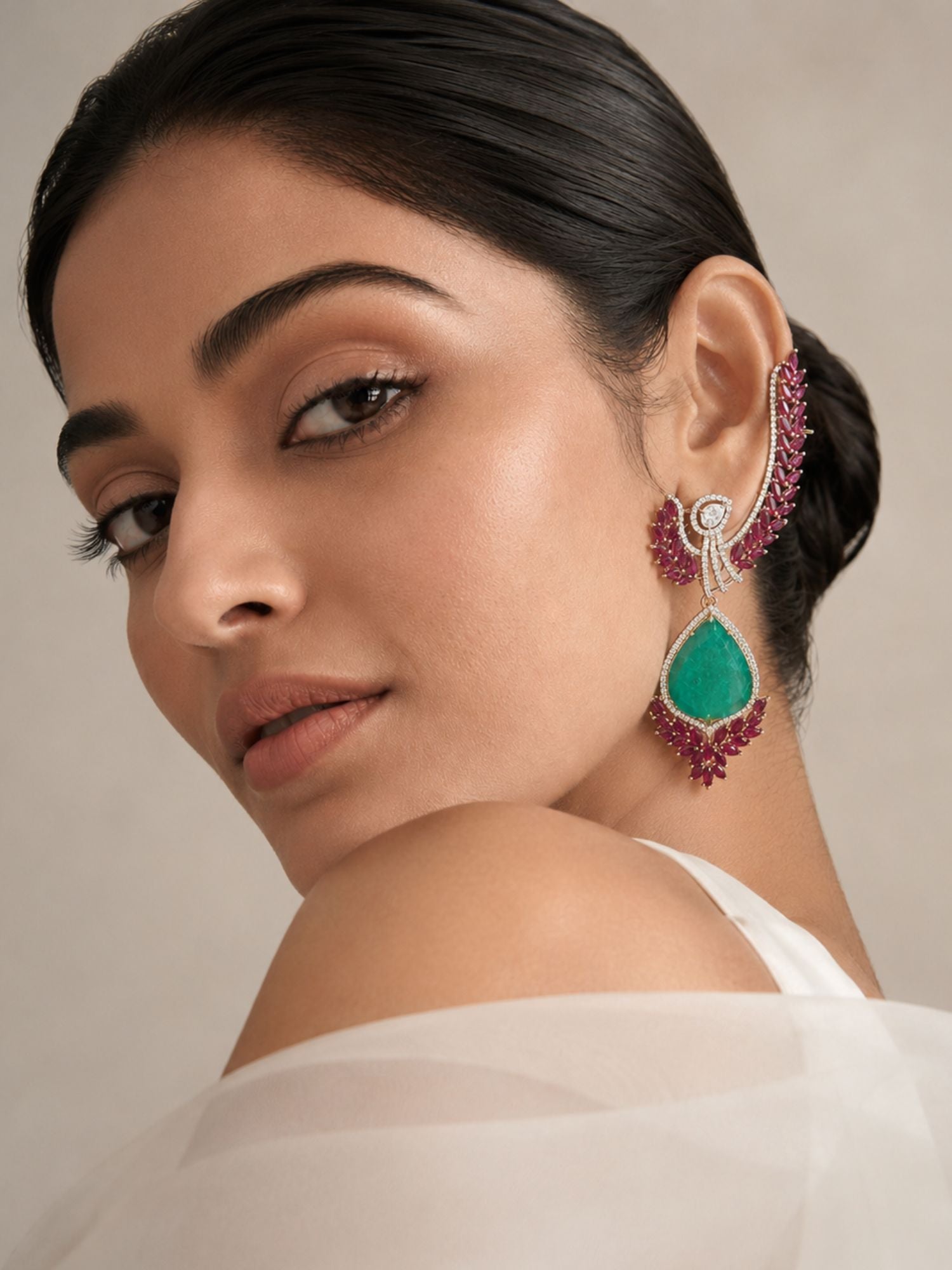Emerald Statement Earrings in Gold Plating Party Festive | Abdesigns