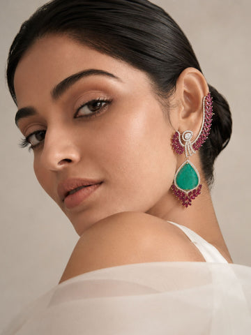 Emerald Statement Earrings in Gold Plating Party Festive | Abdesigns