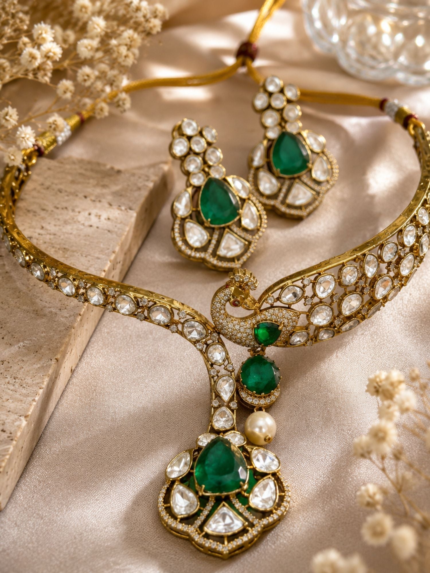 Peacock Kundan Necklace Set Gold Plated | Abdesigns