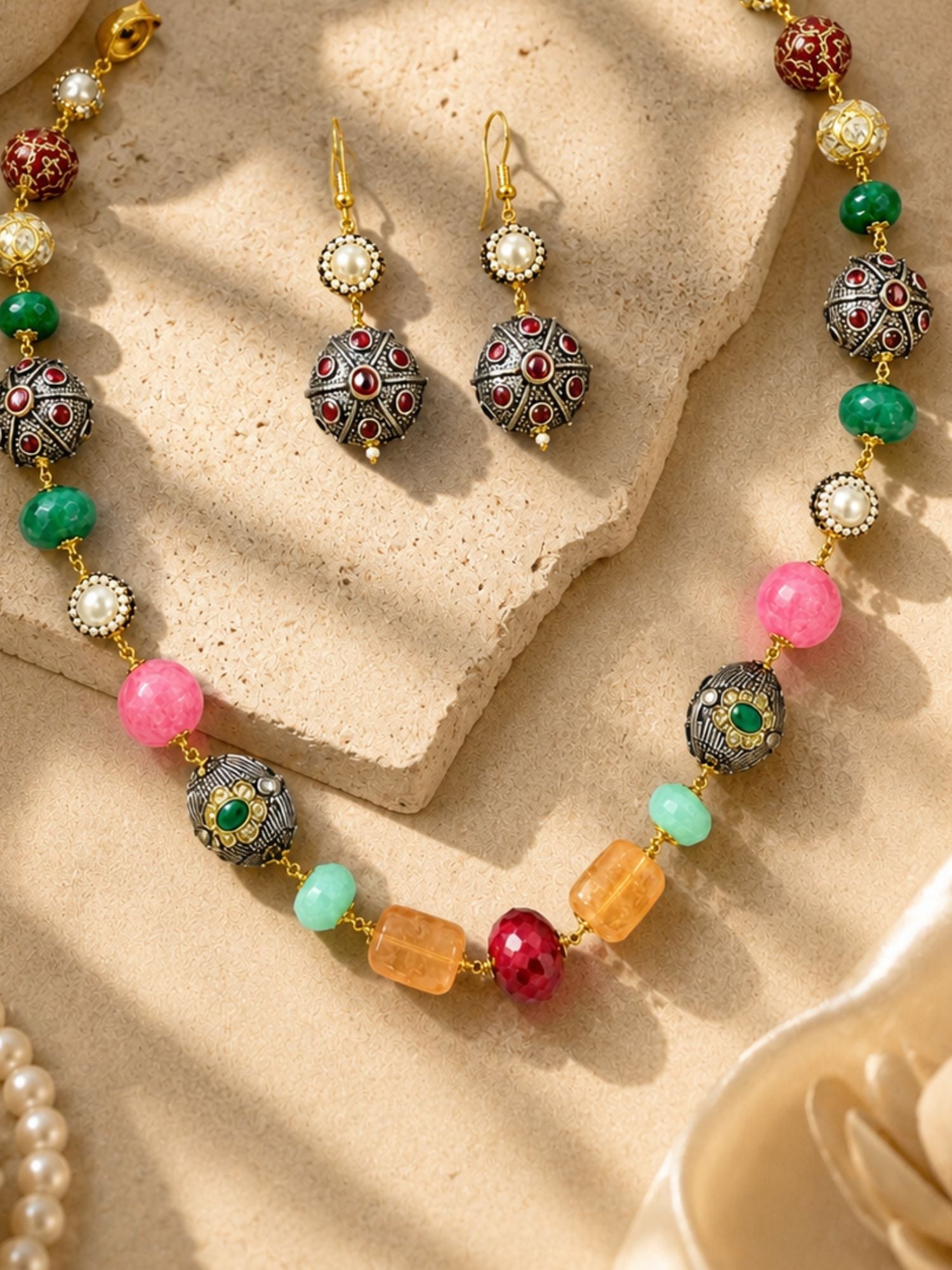 Multicolor Beaded Mala Necklace Set | Abdesigns