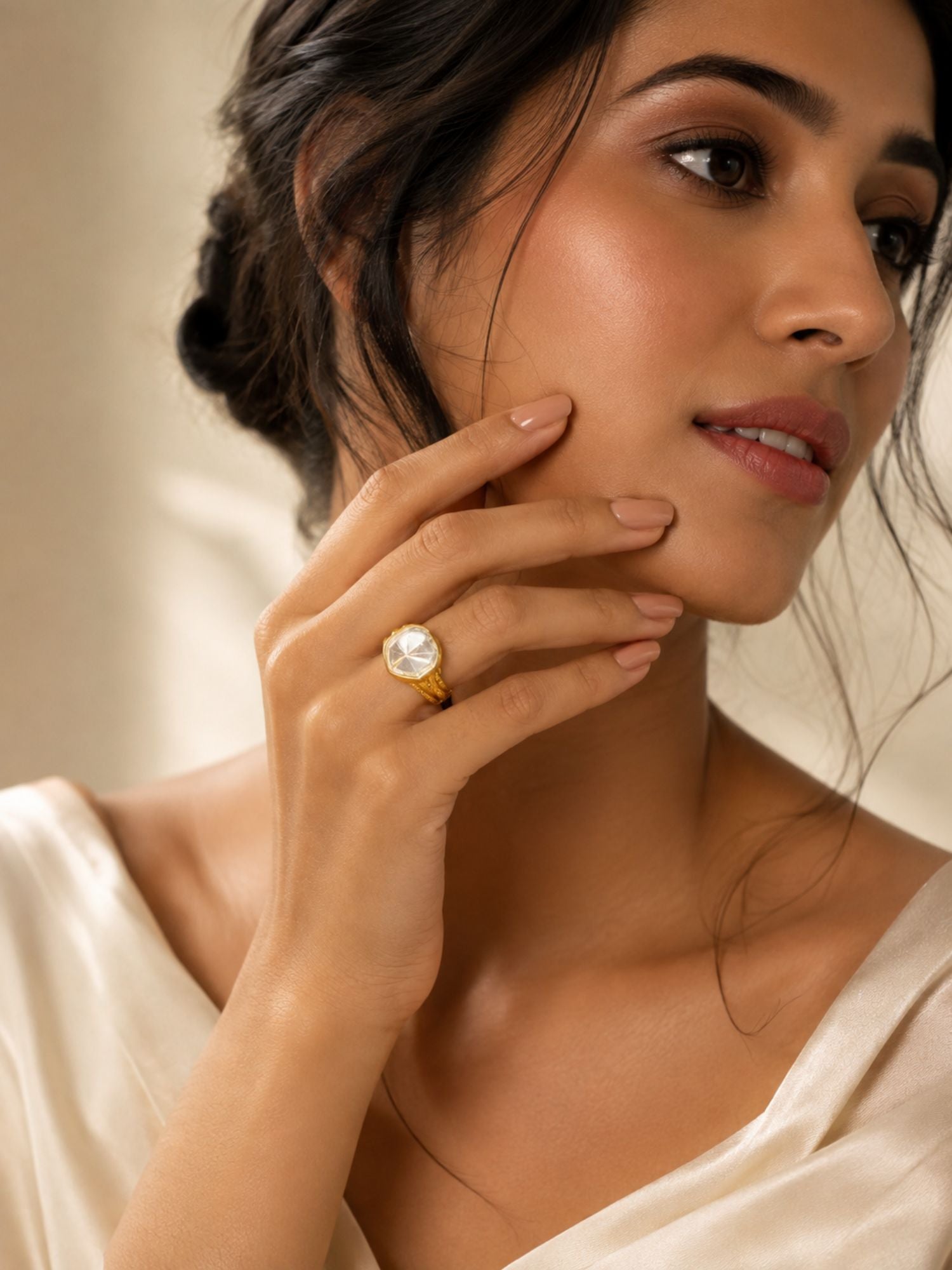 Designer Gold Finish Uncut Polki Stone Ring