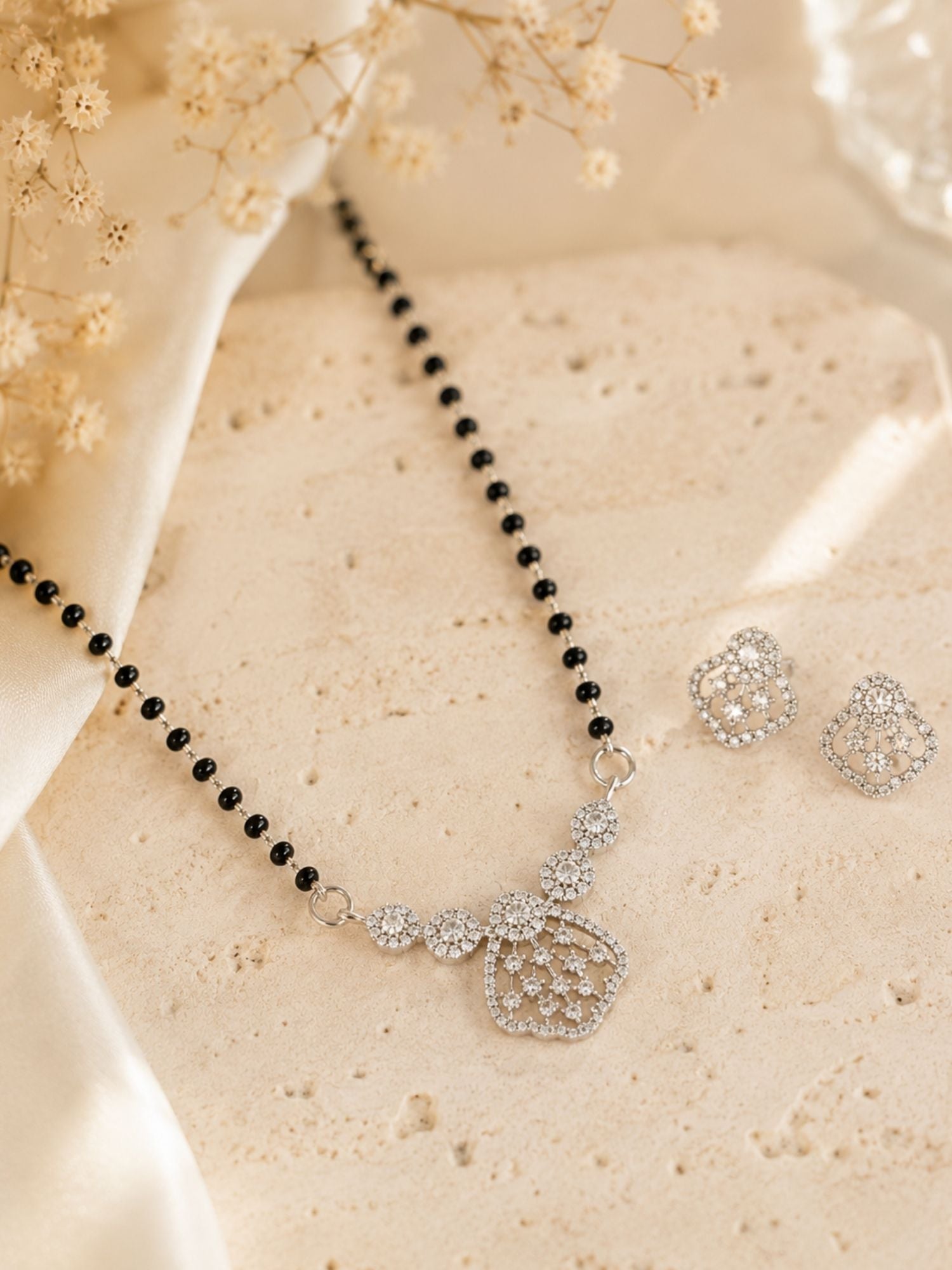 American Diamond Mangalsutra in Silver Plating | Abdesigns