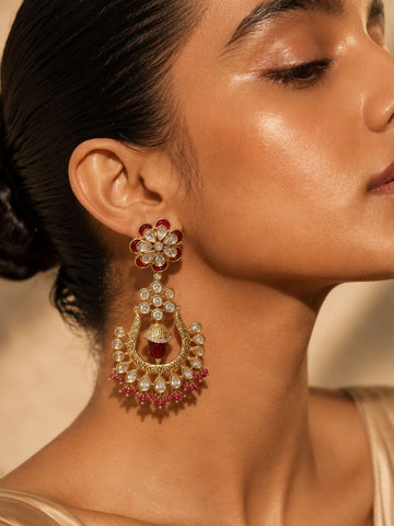 Traditional Red Stone Bridal Jhumka Earrings – Festive Wear | Abdesigns Jewellery