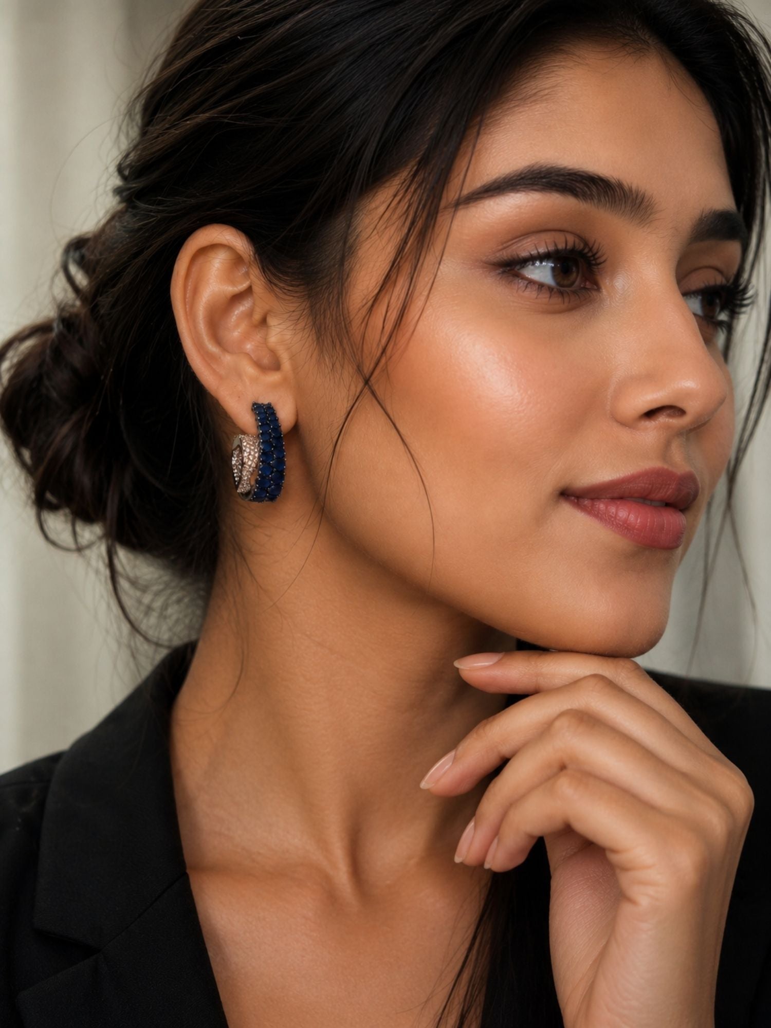 Blue CZ & Mint Green Enamel Hoop Earrings Set