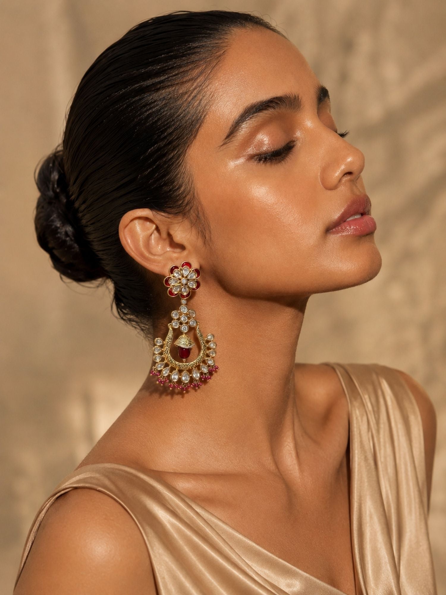 Traditional Red Stone Bridal Jhumka Earrings – Festive Wear | Abdesigns Jewellery
