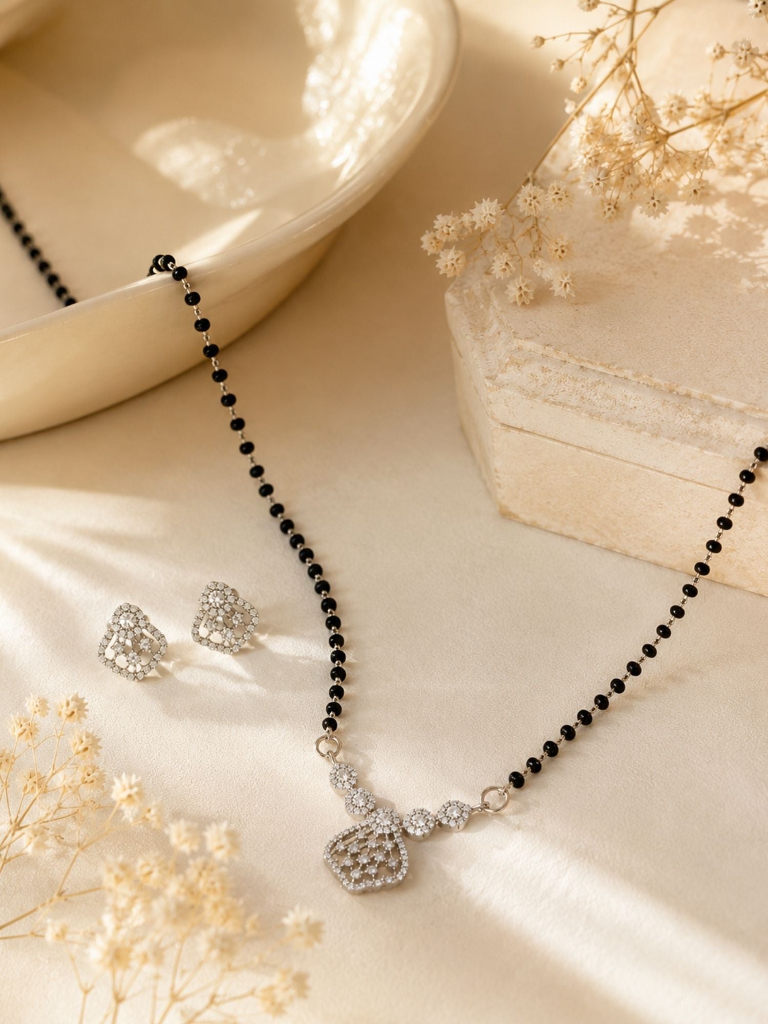American Diamond Mangalsutra in Silver Plating | Abdesigns