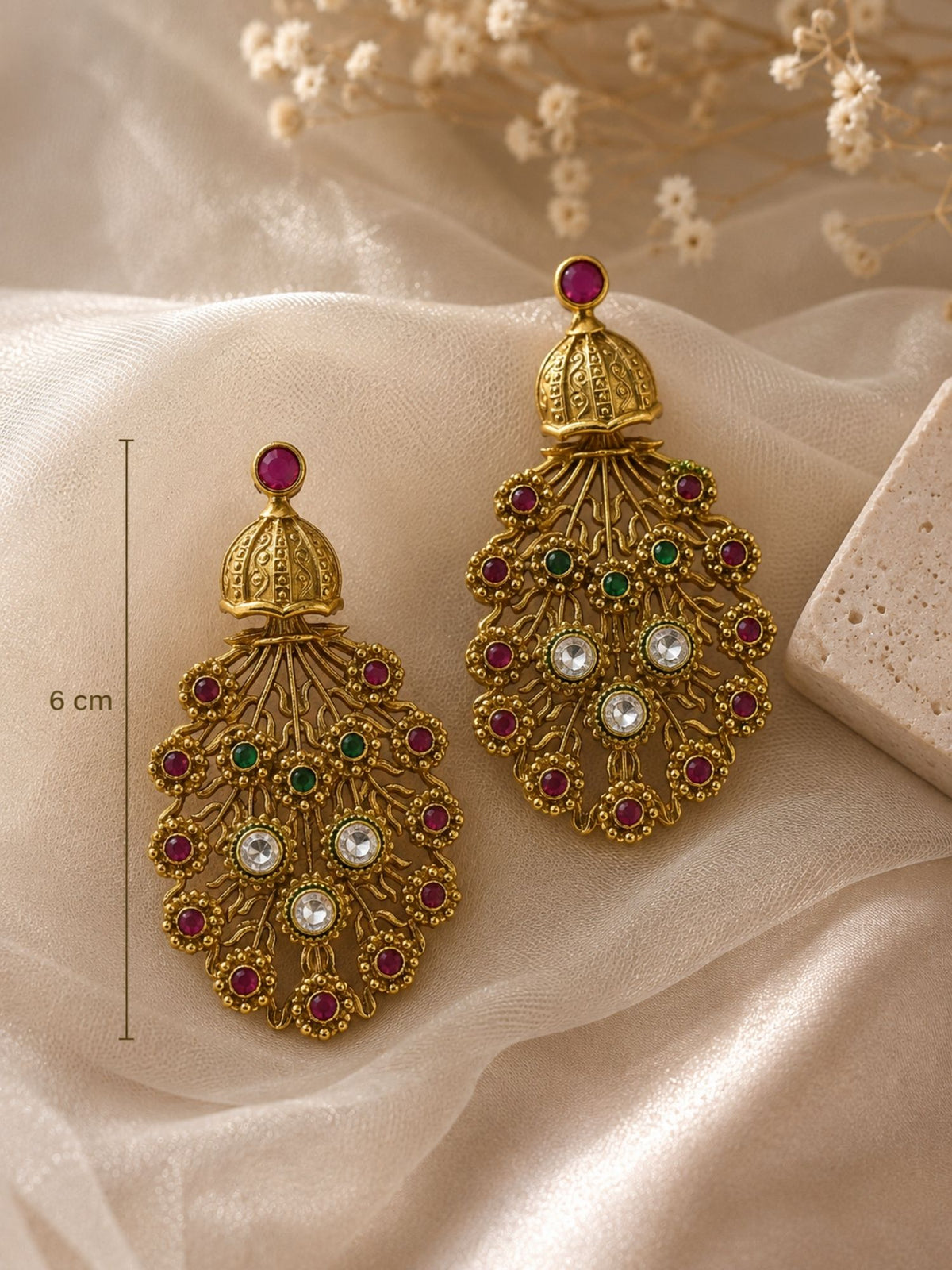 Antique Multicolour Kundan Floral Statement Earrings for Women