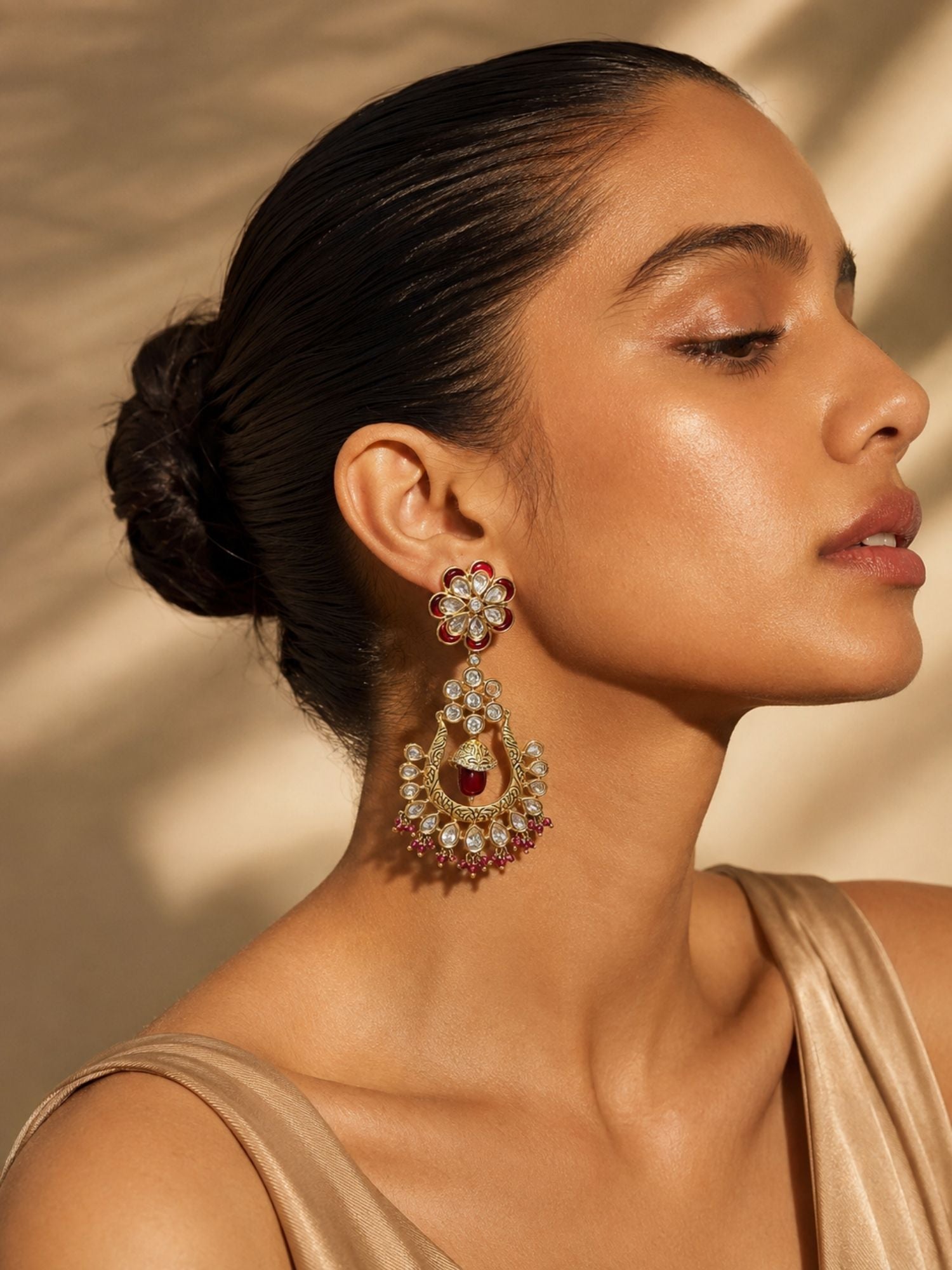 Traditional Red Stone Bridal Jhumka Earrings – Festive Wear | Abdesigns Jewellery