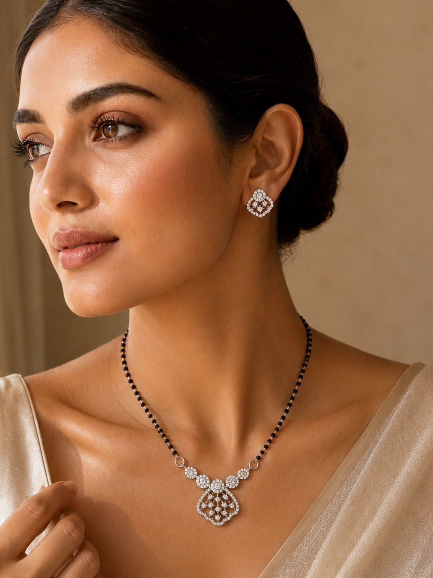American Diamond Mangalsutra in Silver Plating | Abdesigns