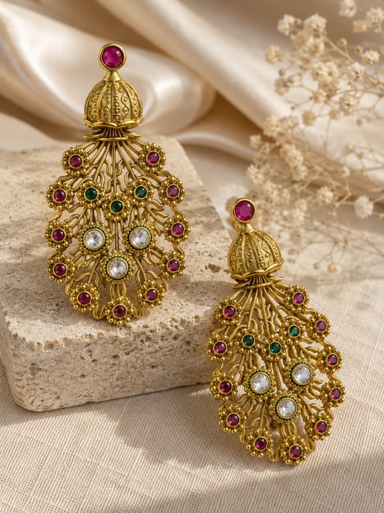 Antique Multicolour Kundan Floral Statement Earrings for Women