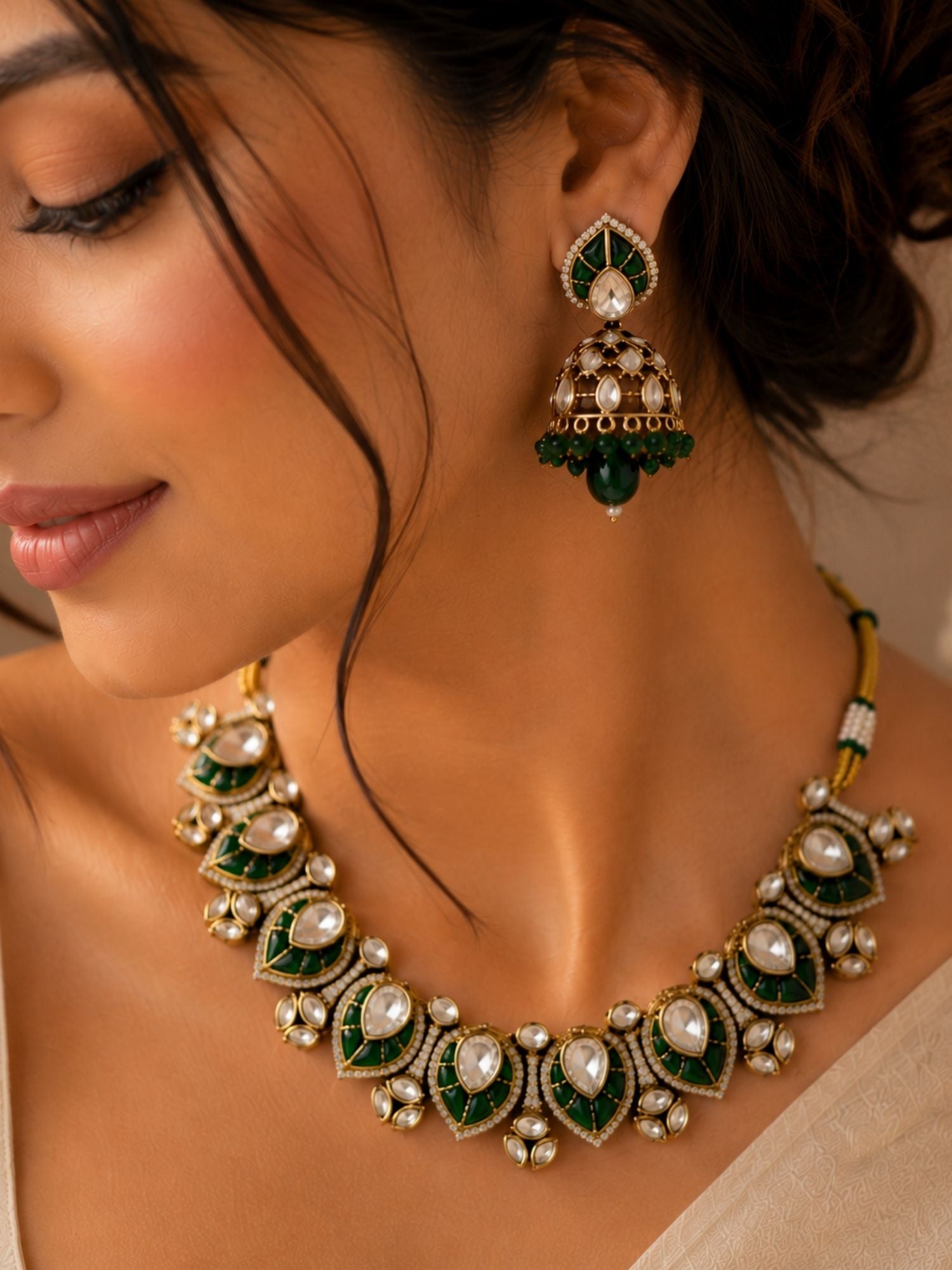 Traditional Kundan Jhumka Necklace Set