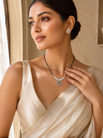 American Diamond Mangalsutra in Silver Plating | Abdesigns