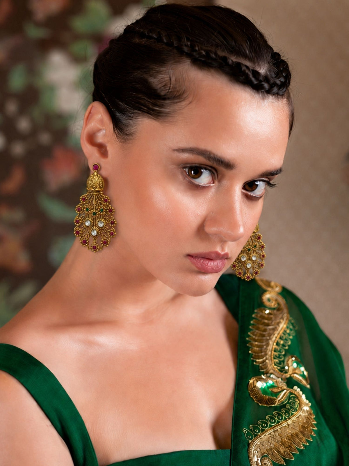 Antique Multicolour Kundan Floral Statement Earrings for Women