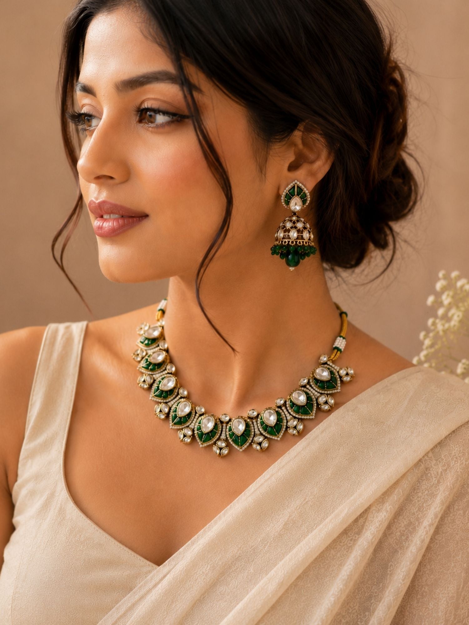 Traditional Kundan Jhumka Necklace Set