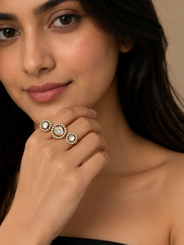 Oxidsed Gold Victorian Party Polki Diamond Ring | Abdesigns