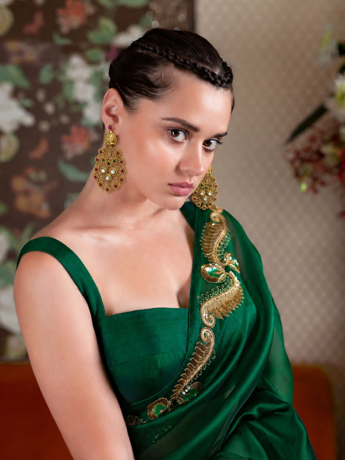 Antique Multicolour Kundan Floral Statement Earrings for Women