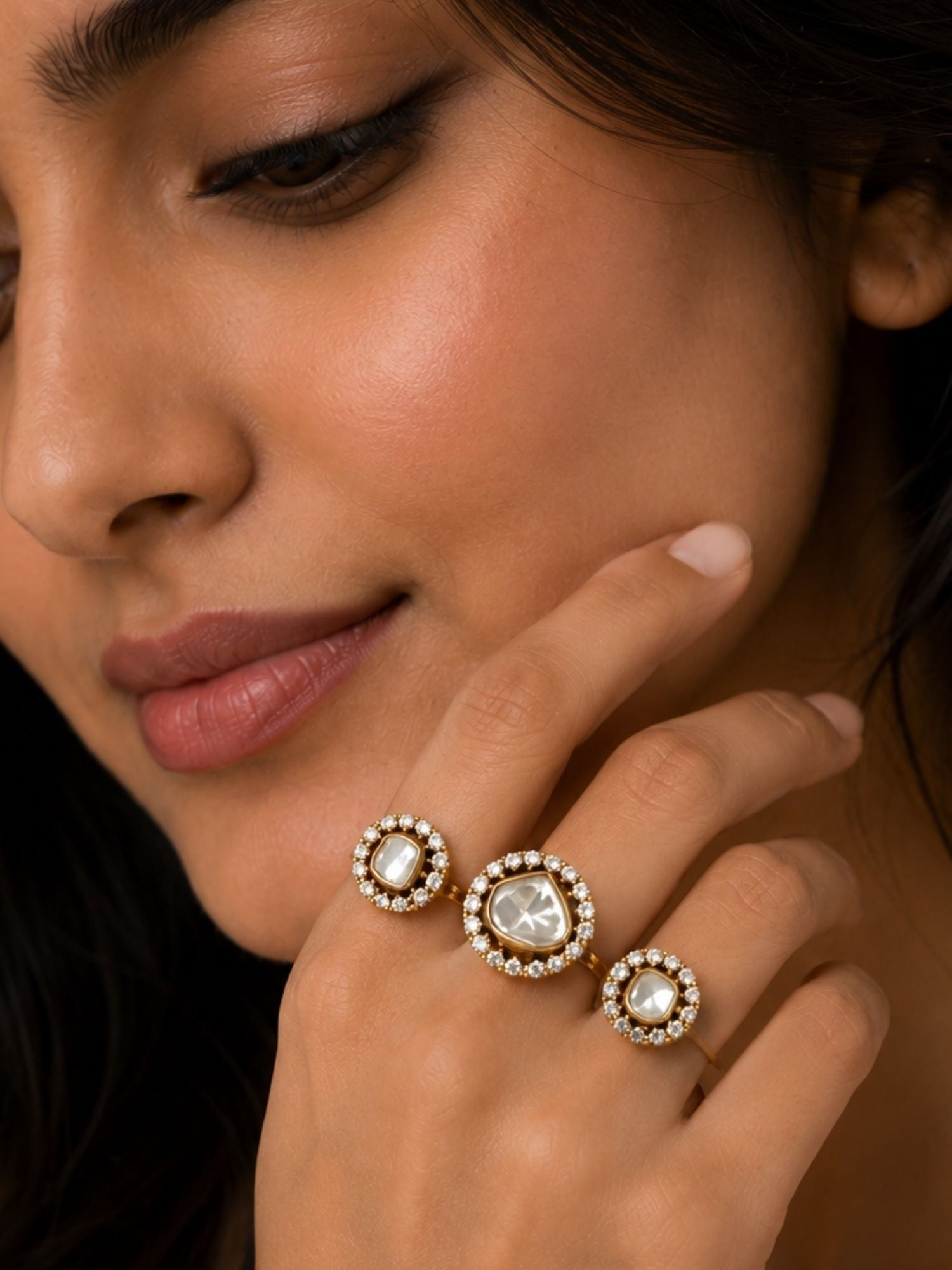 Oxidsed Gold Victorian Party Polki Diamond Ring | Abdesigns