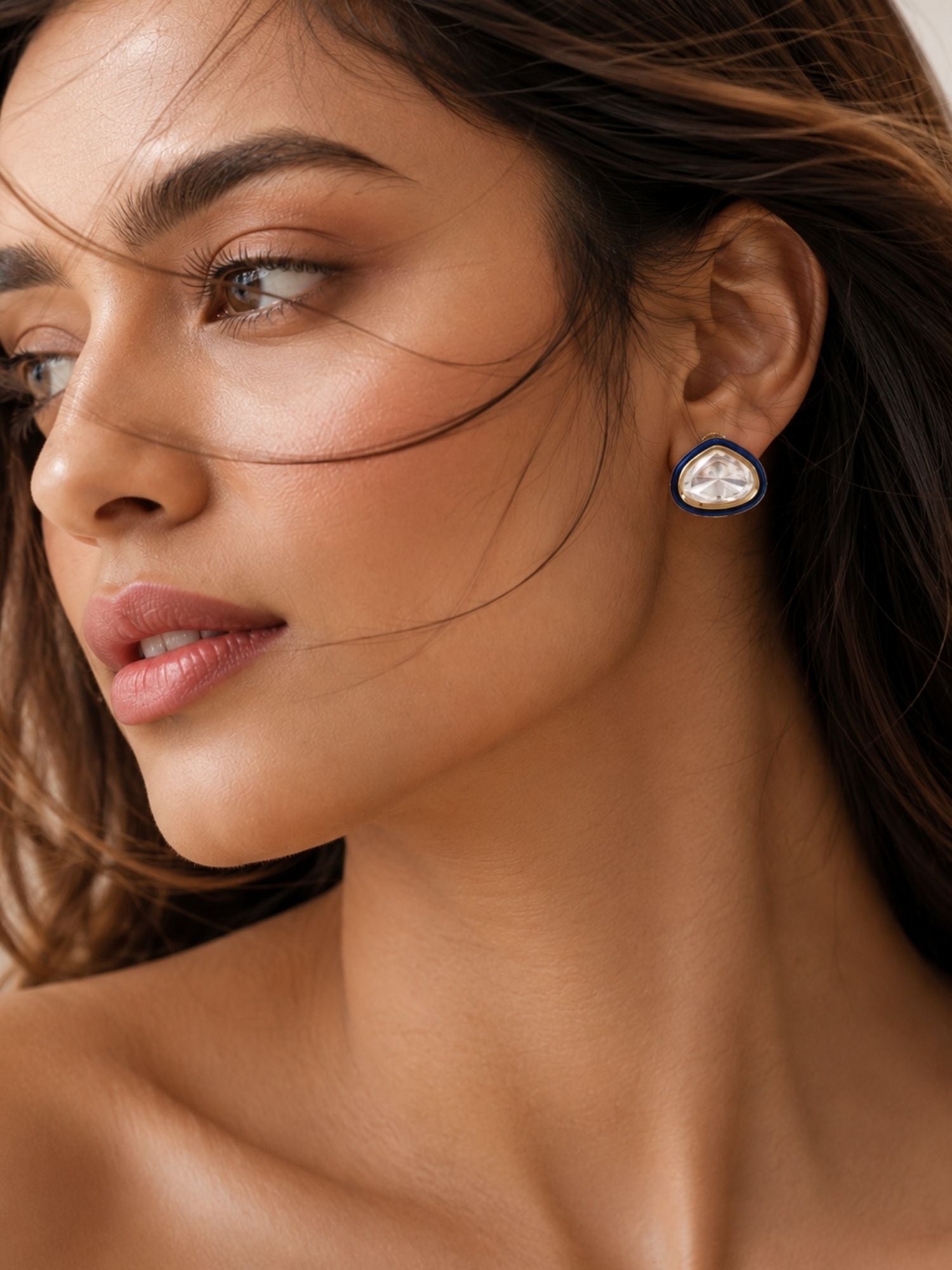 Abdesigns Blue Morden Meenakari Polki Stud Earrings