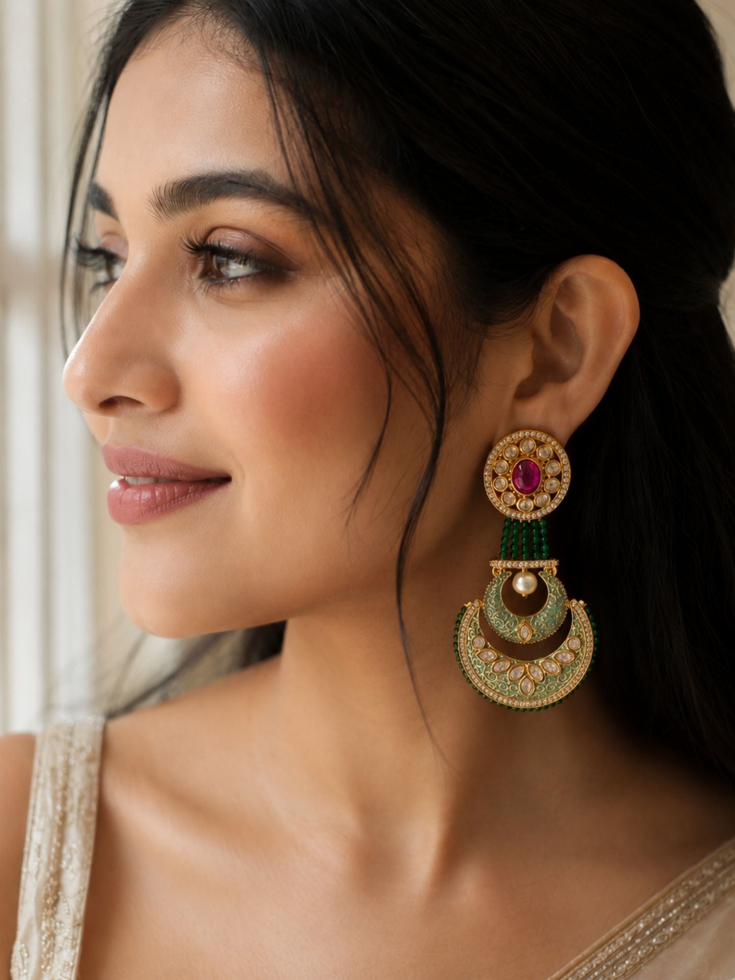 Chandbali Earrings in Gold Finish – Festive Wear | Abdesigns Jewellery