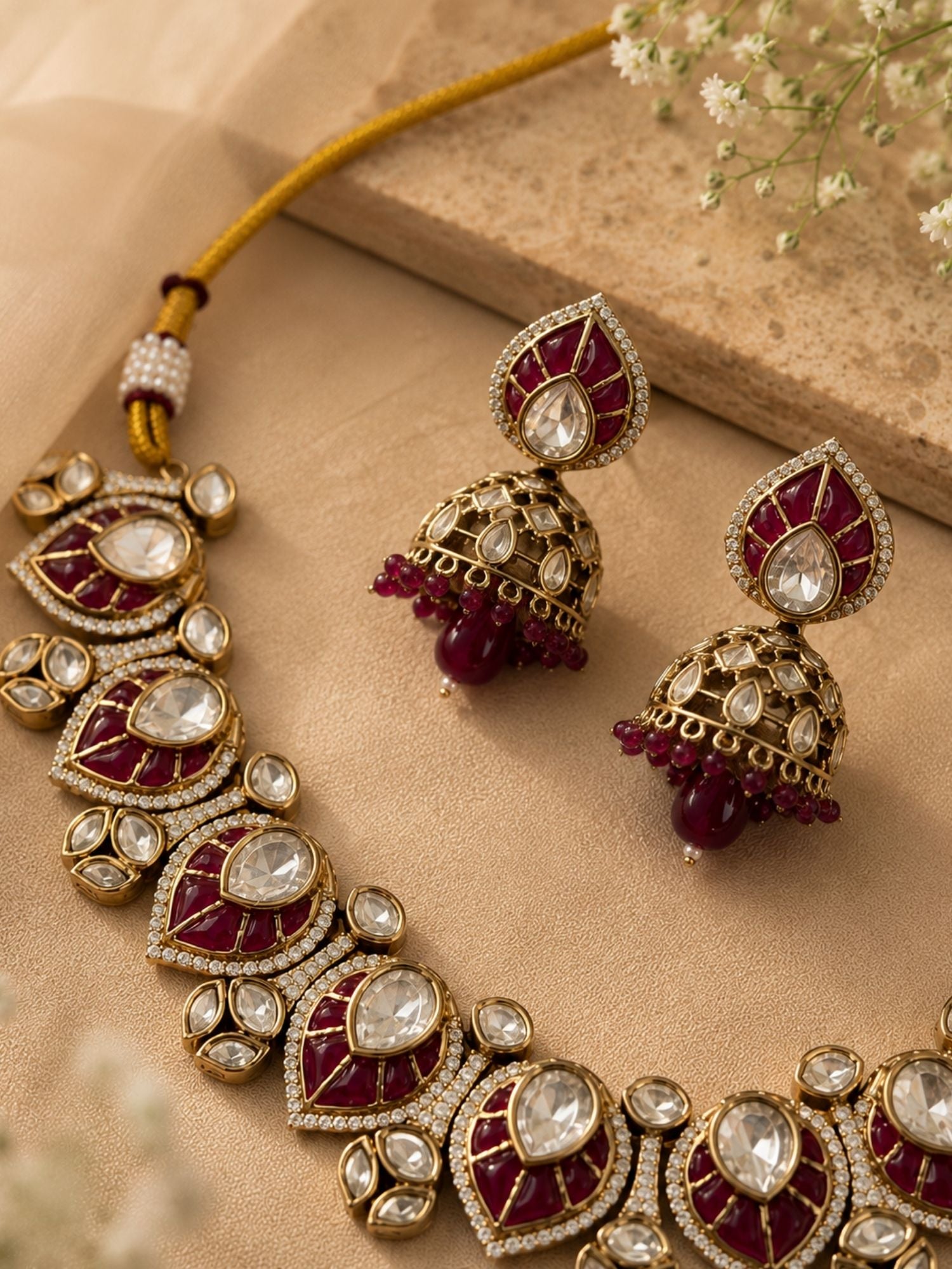 Traditional Kundan Jhumka Necklace Set