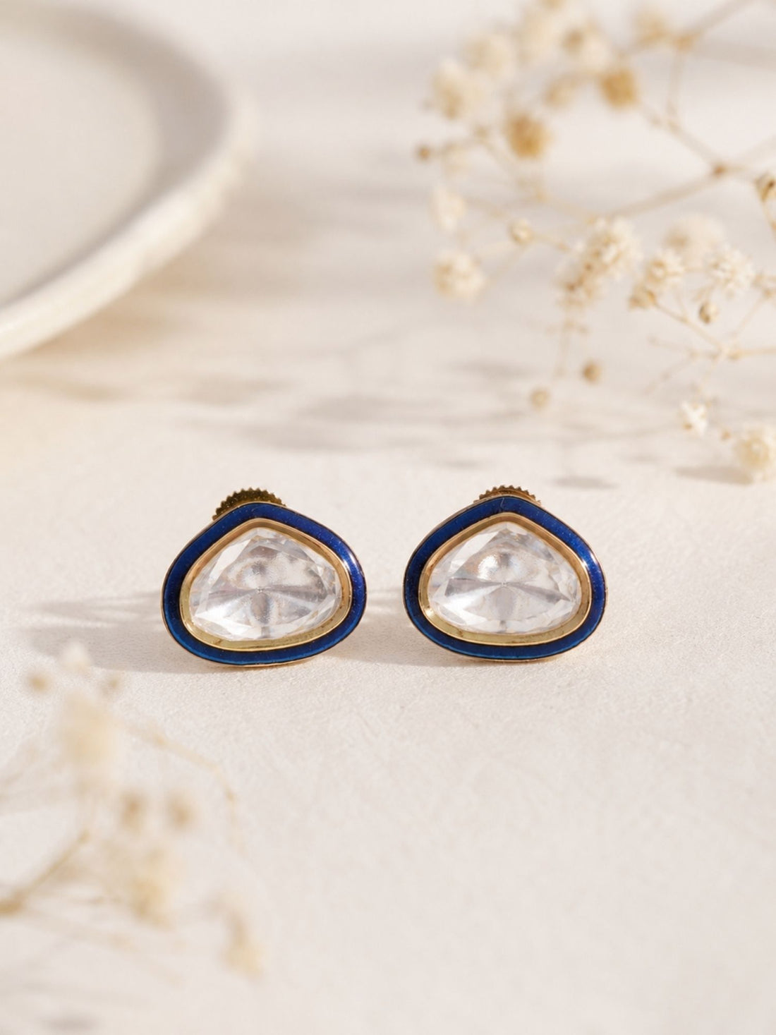 Abdesigns Blue Morden Meenakari Polki Stud Earrings