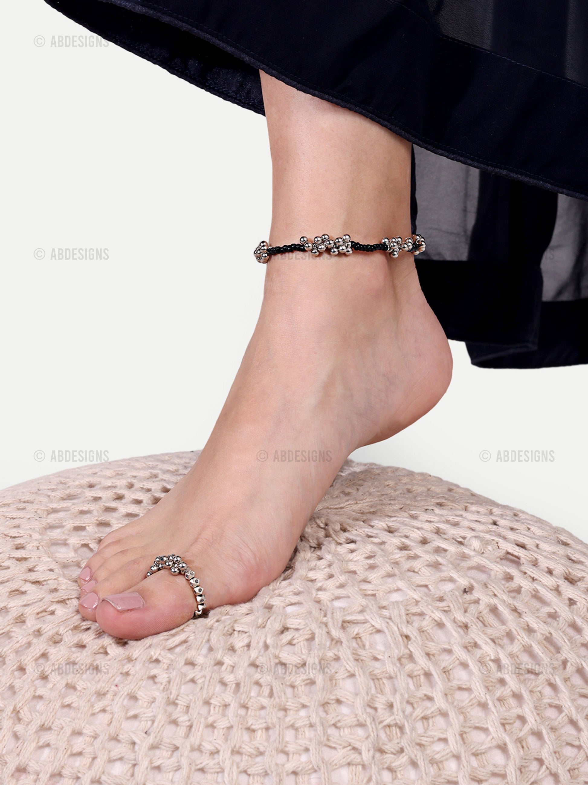 Astonishing Silver Plated Ghungroo Anklet Toe Rings Combo - Abdesignsjewellery
