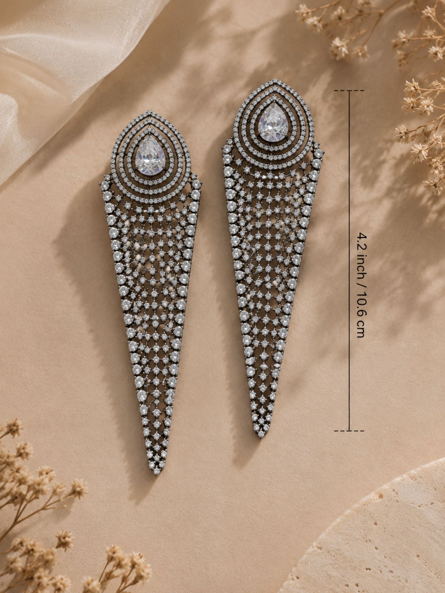Silver CZ Long Statement Earrings – Diamond Look Party Wear - earrings by Abdesigns Jewellery
