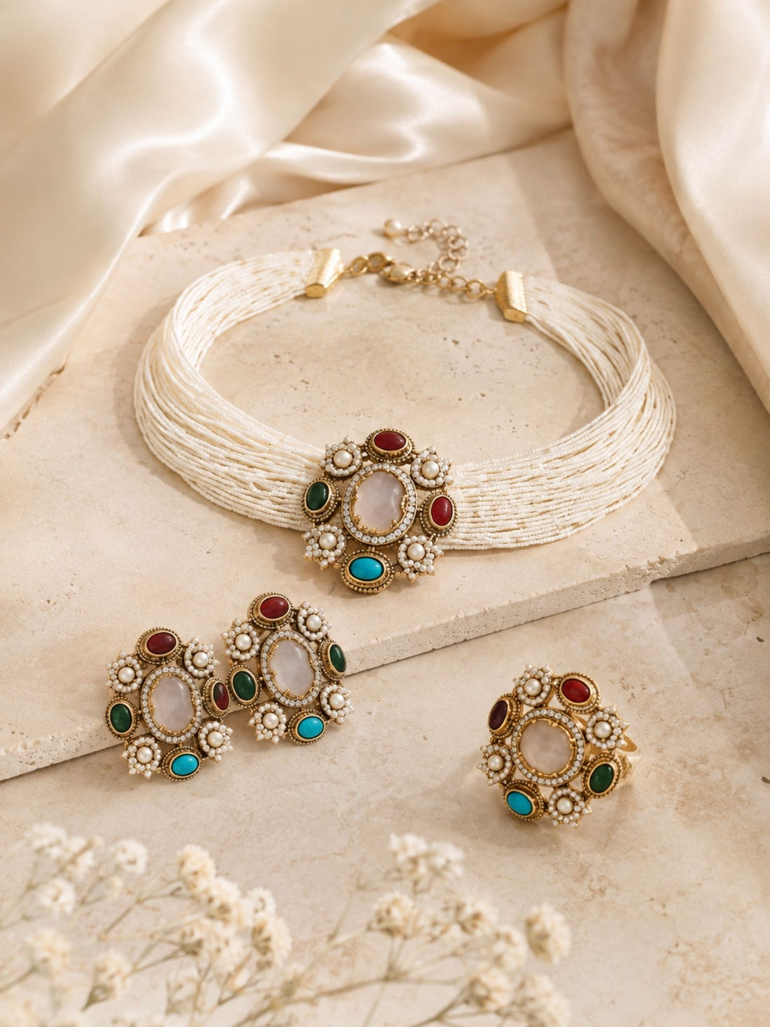 Victorian Choker Set Multicolor Gold Plated Combo | Abdesigns Jewellery