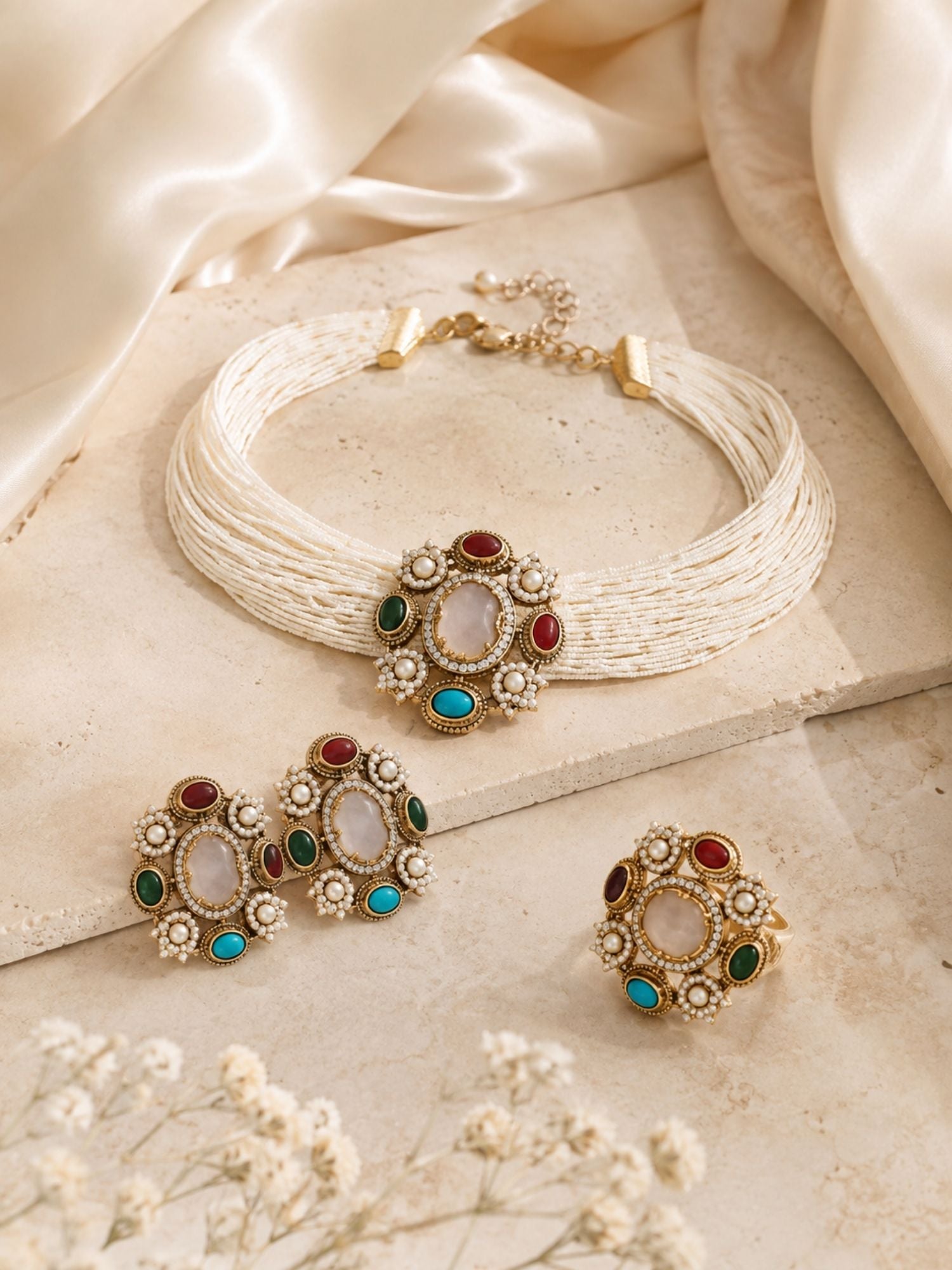 Victorian Choker Set Multicolor Gold Plated Combo | Abdesigns Jewellery