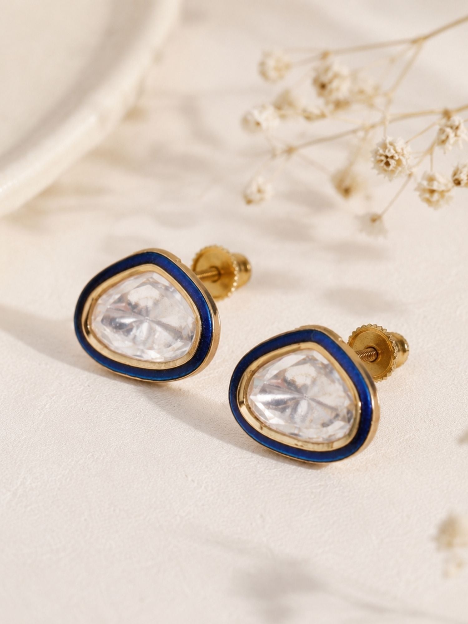 Abdesigns Blue Morden Meenakari Polki Stud Earrings