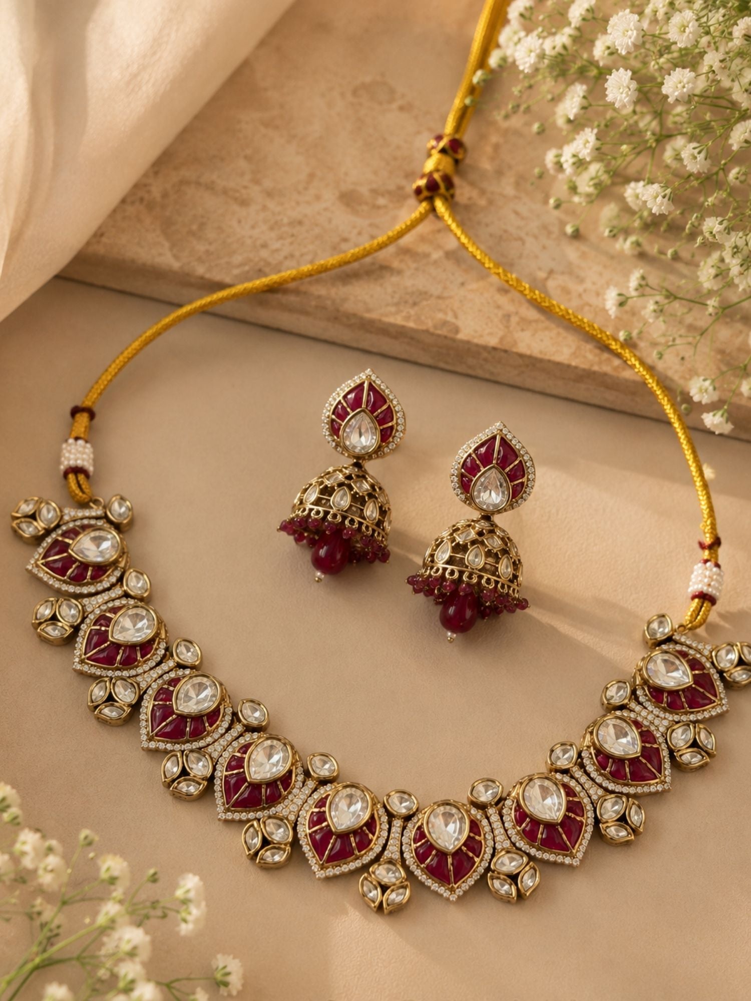 Traditional Kundan Jhumka Necklace Set