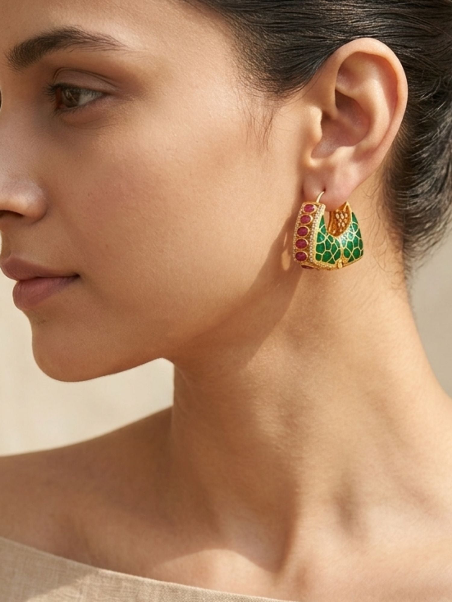 Abdesignsjewellery Gold Plated Meenakari Hoop Earrings