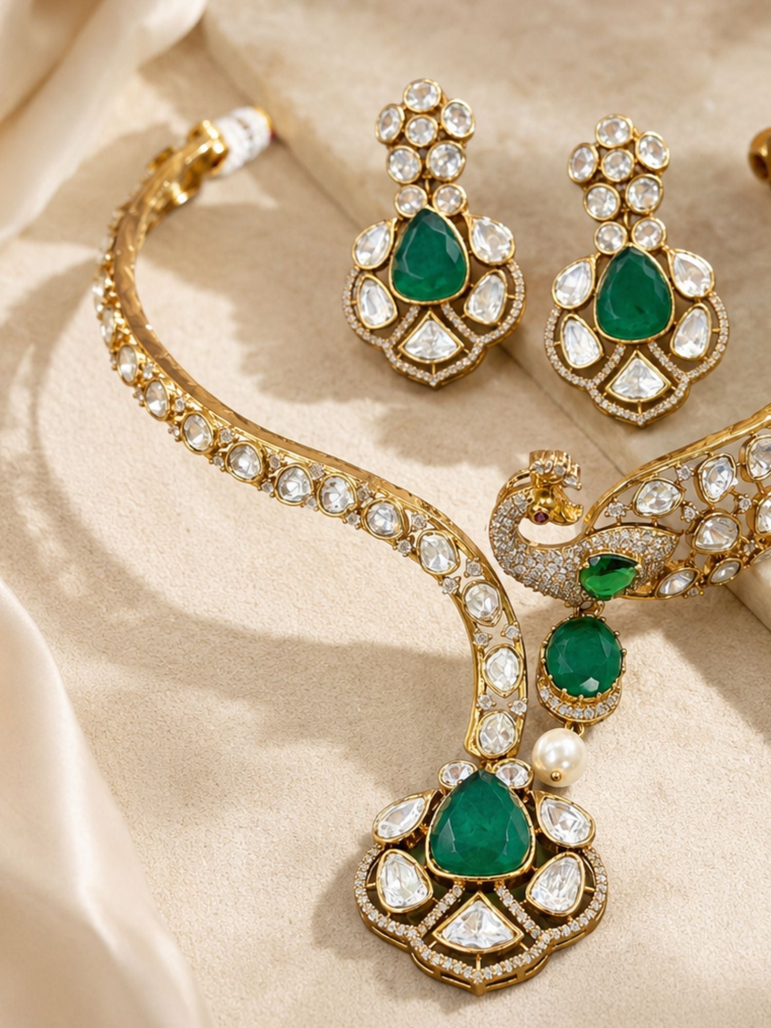 Peacock Kundan Necklace Set Gold Plated | Abdesigns