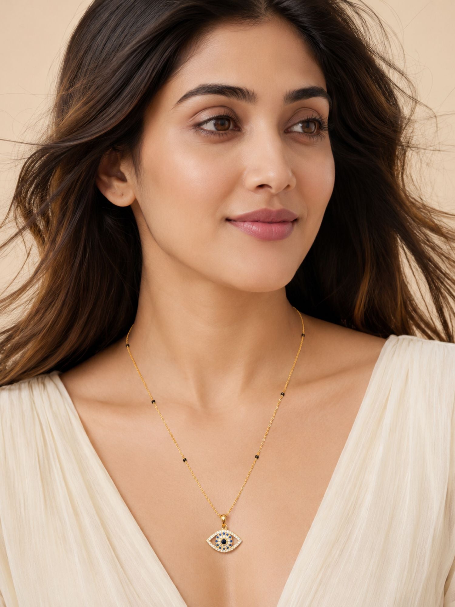 Silver Plated Evil Eye Mangalsutra for Women with Black Beads