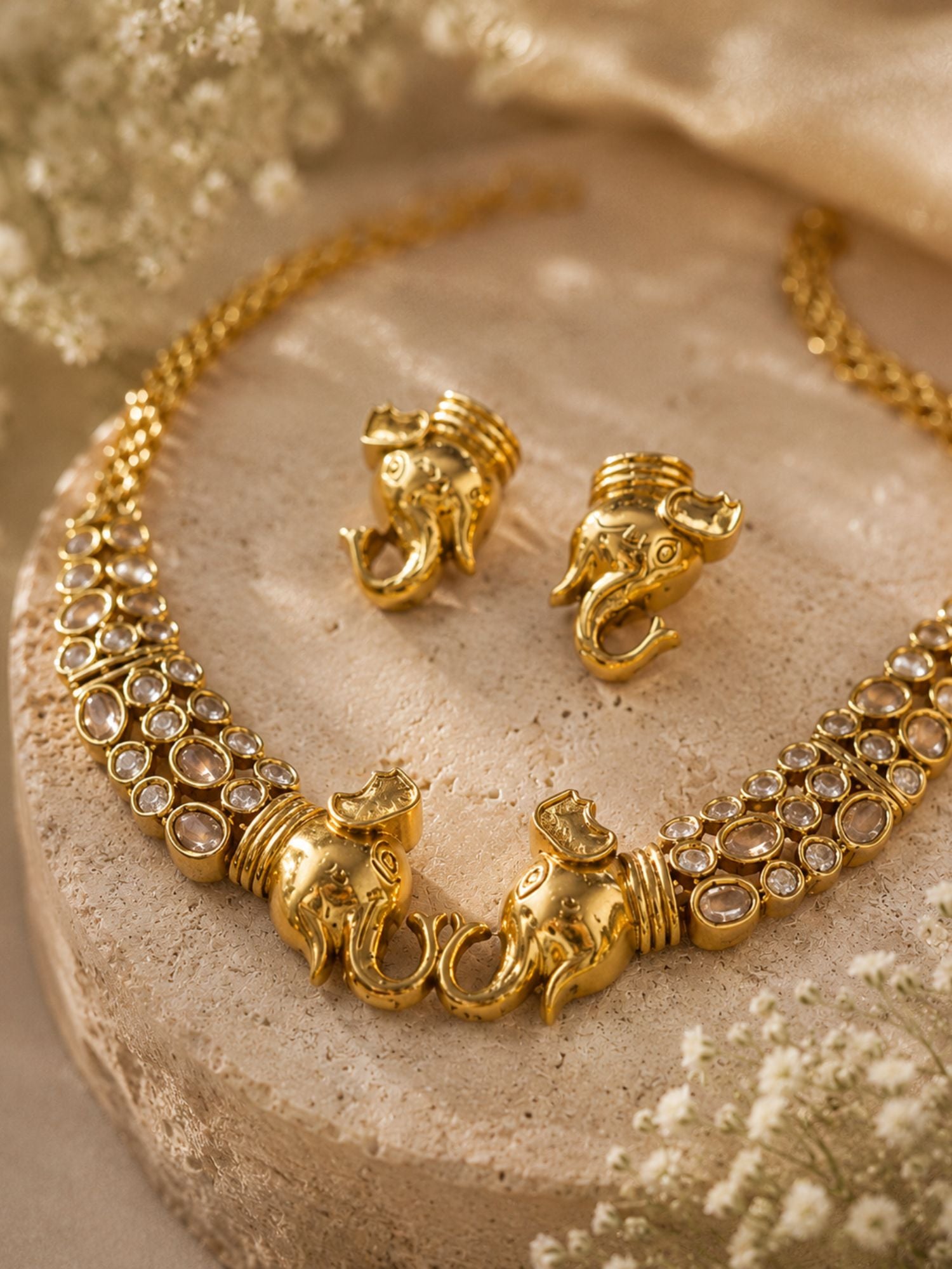 Gold Plating Elephant Necklace Set | Abdesigns