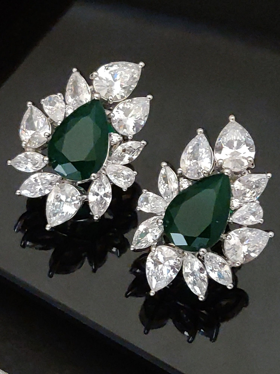 Abdesigns Silver Plated American Diamond Studs Earring