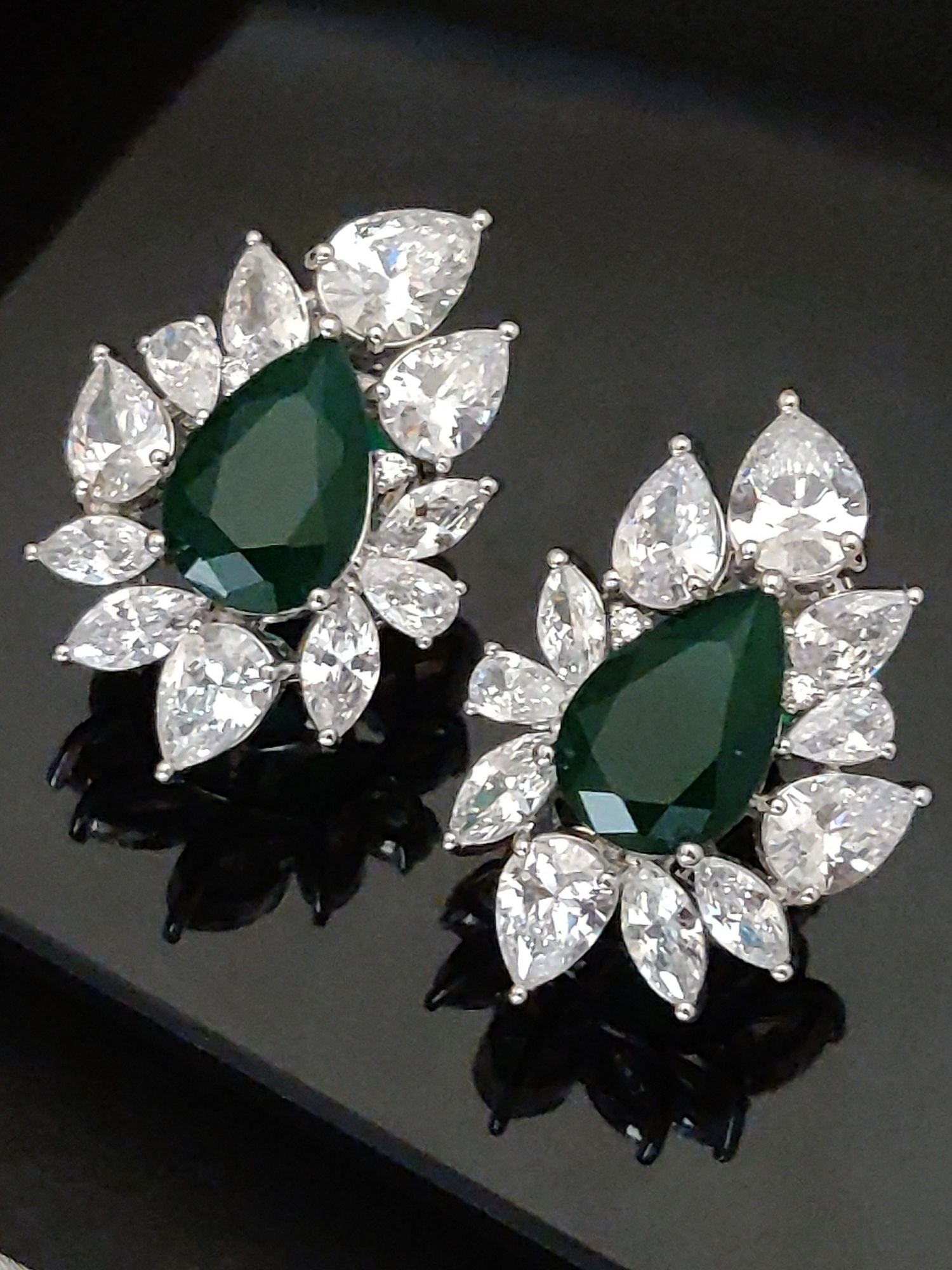 Abdesigns Silver Plated American Diamond Studs Earring