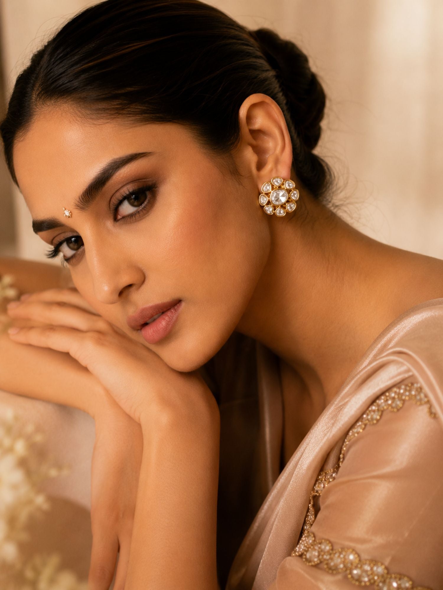 Abdesigns Gold Plated Polki Studs Earring