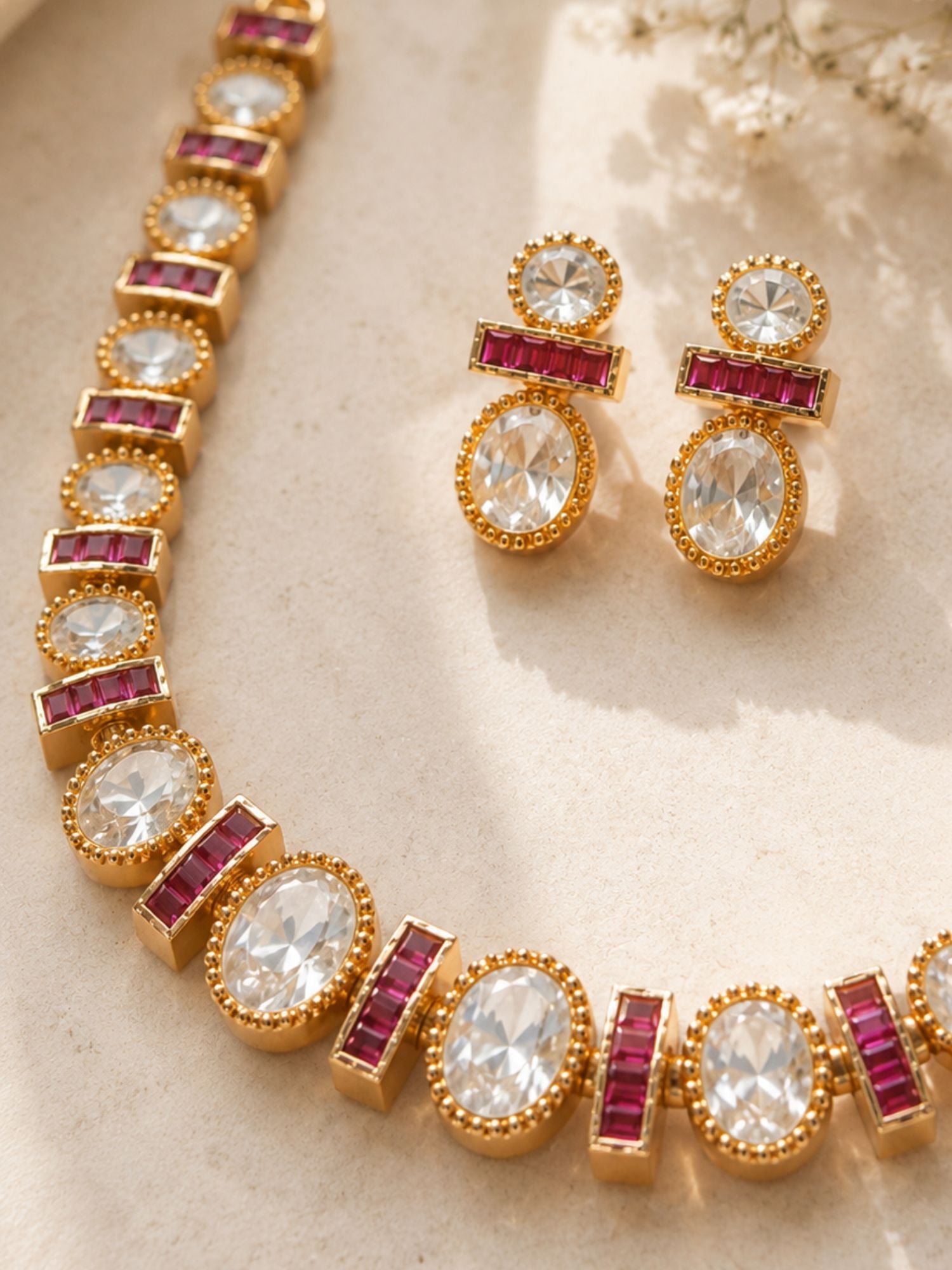 Gold Plated Ruby Emerald Stone Polki Statement Necklace Set for Women | Abdesigns
