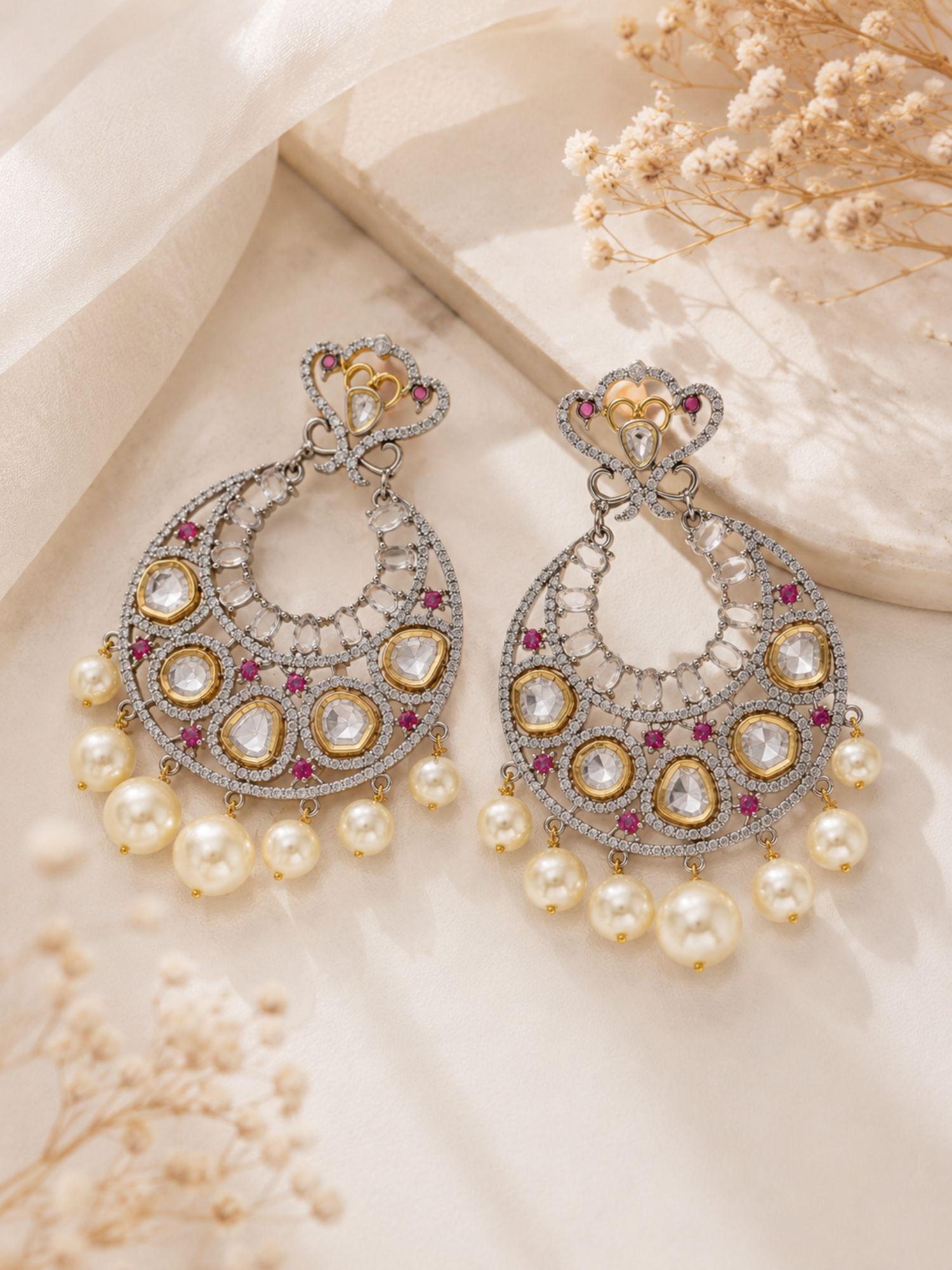 Pearl Chandbali Kundan Earrings | Abdesigns