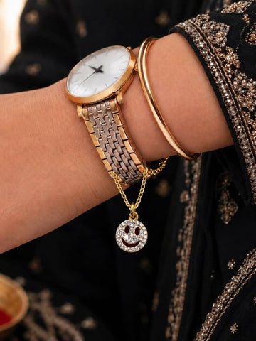 925 Sterling Silver Smiley Face Charm Chain with CZ Stones | Abdesigns Jewellery