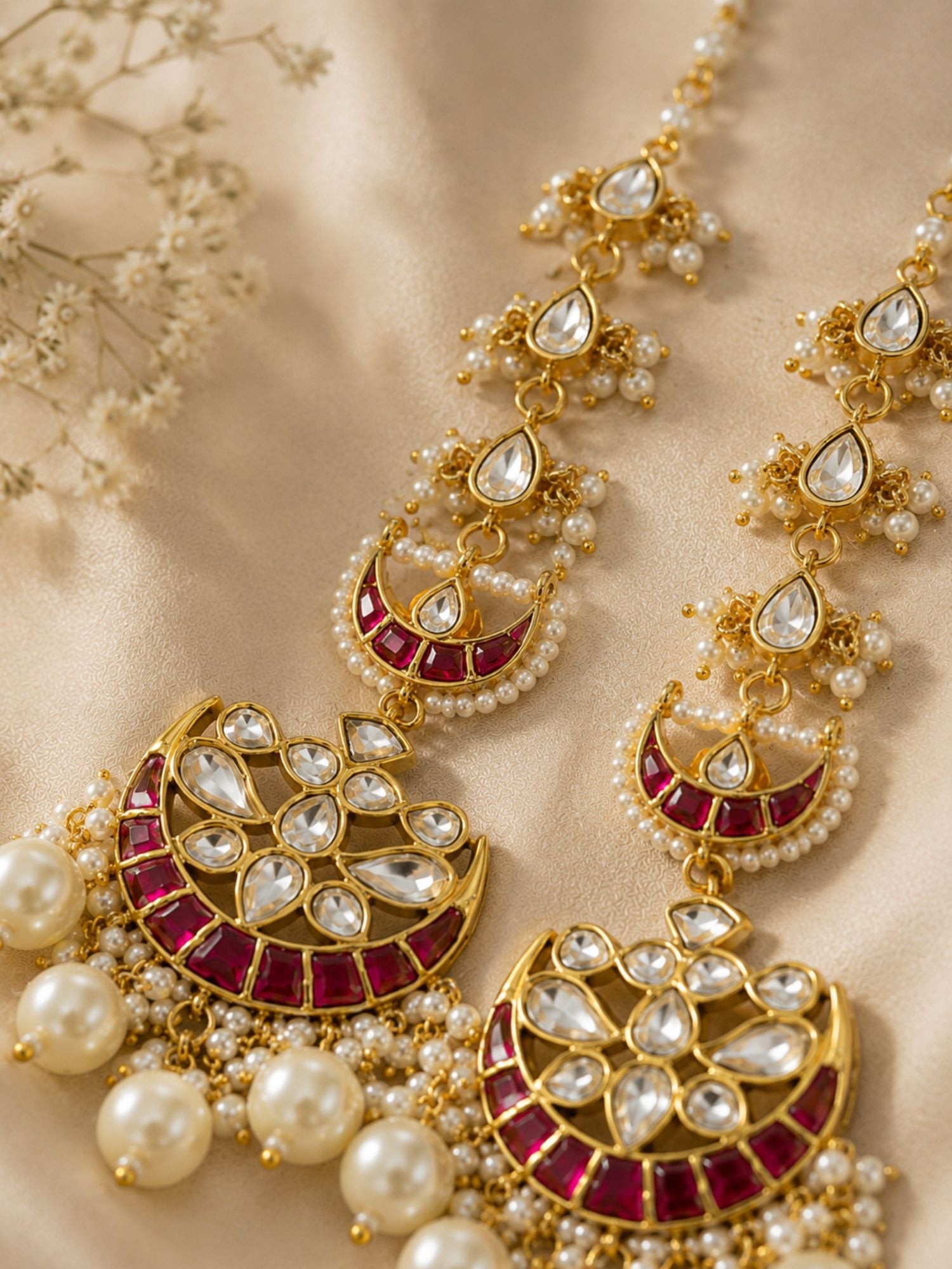 Abdesigns Pachi Kundan Ear Cuff Chandbali Earrings with Pearl Drops