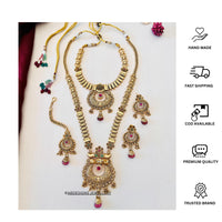 Thumbnail for Antique Long Antique Gold Necklace Bridal Combo - Abdesignsjewellery