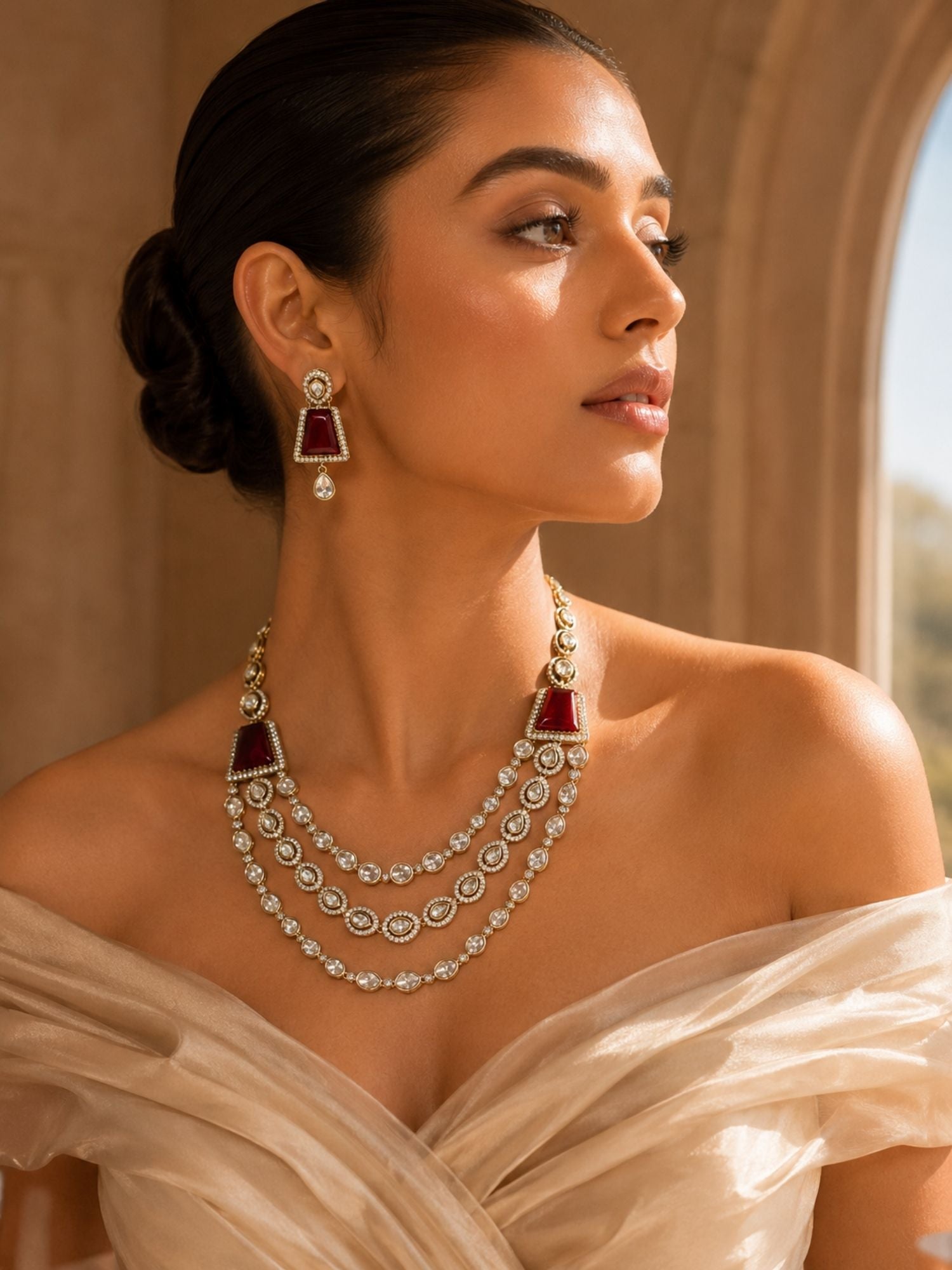 Ruby Kundan Layered Necklace Set | Abdesigns