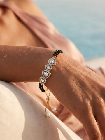 Gold Plated Heart AD Stone Hand Mangalsutra Bracelet for Women