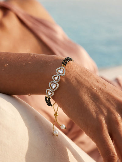 Gold Plated Heart AD Stone Hand Mangalsutra Bracelet for Women