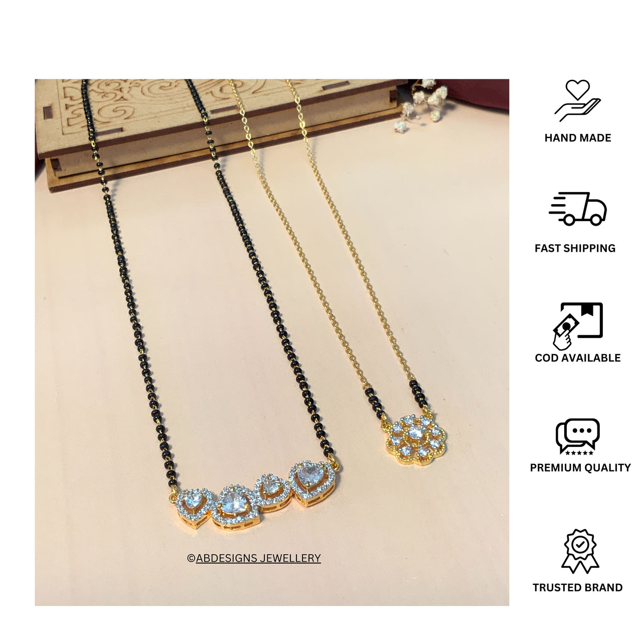 Bold Gold Plated American Diamond Mangalsutra Combo - Abdesignsjewellery