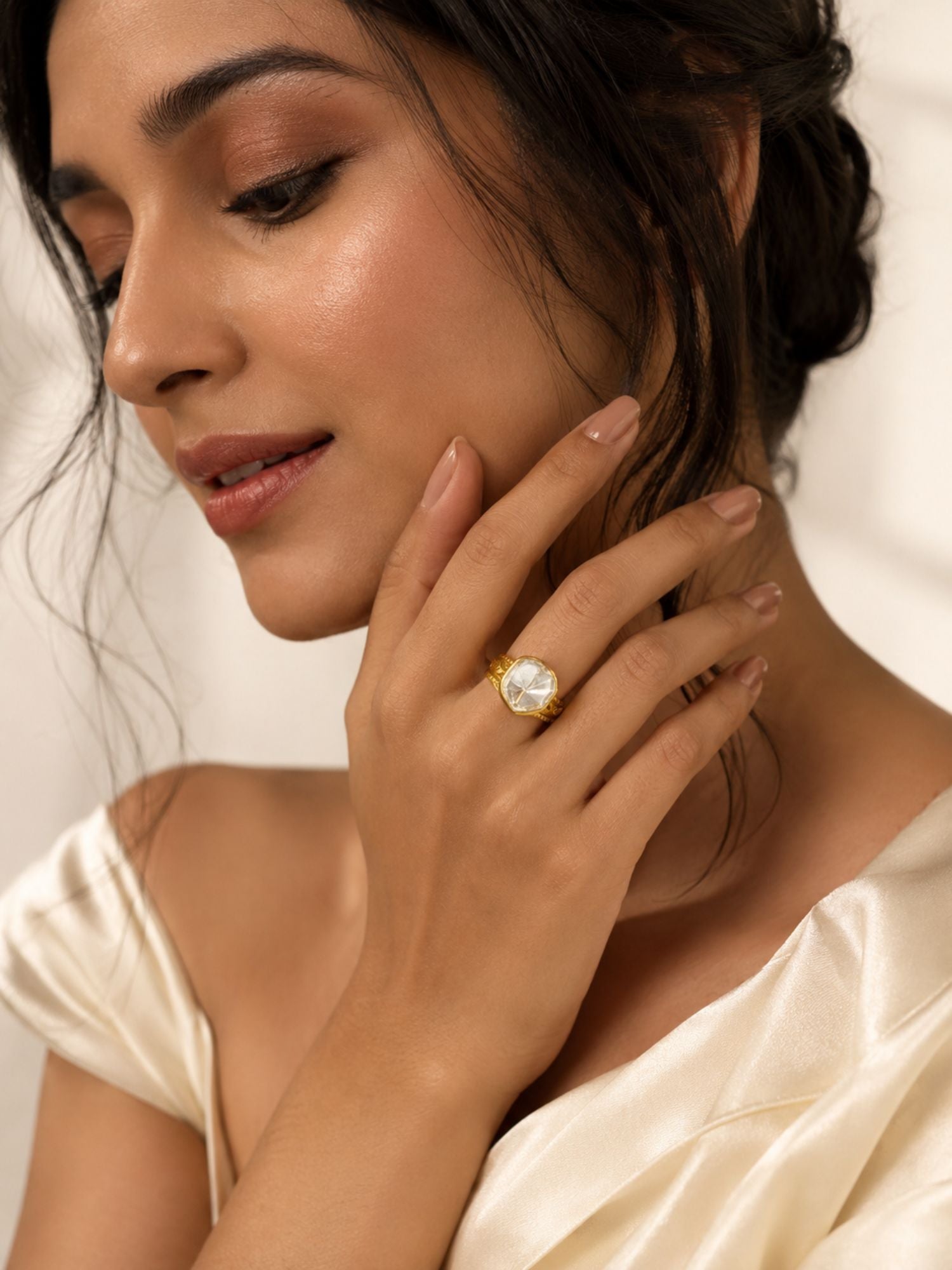 Designer Gold Finish Uncut Polki Stone Ring