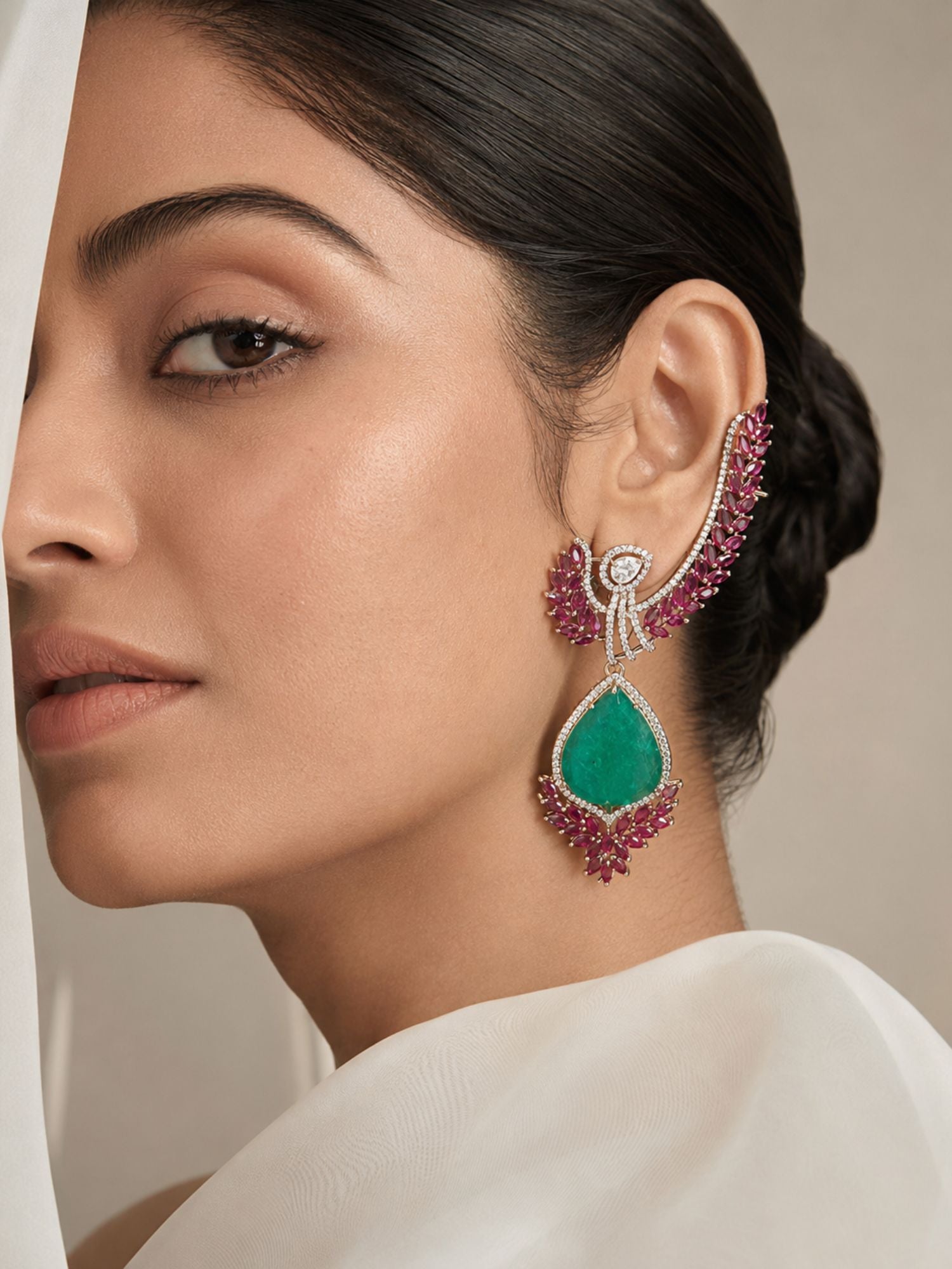 Emerald Statement Earrings in Gold Plating Party Festive | Abdesigns